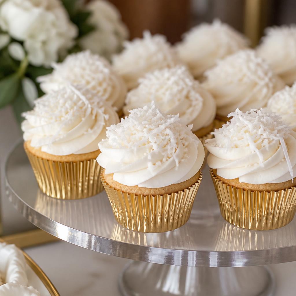Coconut cupcakes in gold wrappers